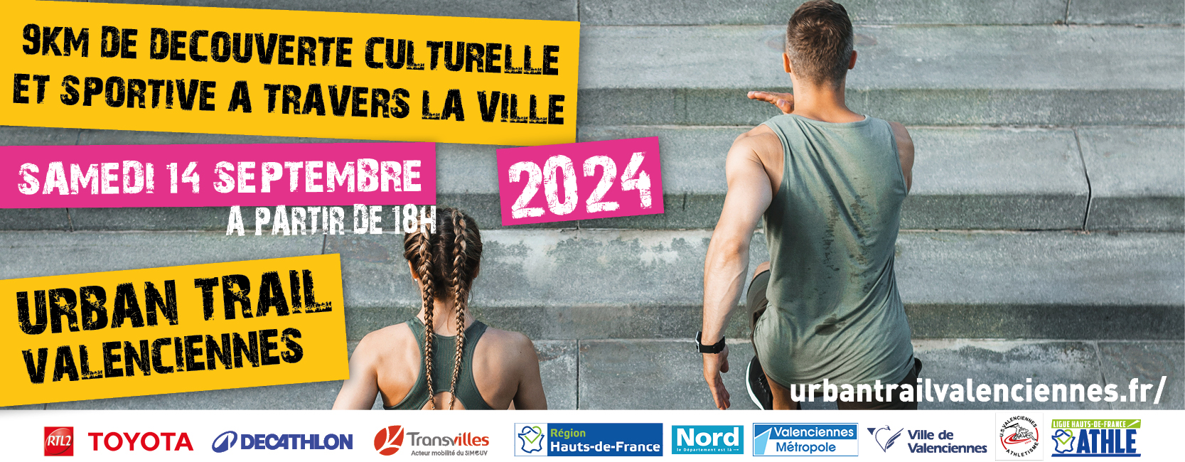 [URBAN TRAIL J-10👟] Votre RDV arrive bientôt, nous sommes à 10 jours de cet événement incontournable 🤩
𝗩𝗼𝗶𝗰𝗶 𝗹𝗲𝘀 𝗶𝗻𝗳𝗼𝘀 𝗰𝗼𝗻𝗰𝗲𝗿𝗻𝗮𝗻𝘁 𝗹𝗲 𝗿𝗲𝘁𝗿𝗮𝗶𝘁 𝗱𝗲 𝘃𝗼𝘁𝗿𝗲 𝗱𝗼𝘀𝘀𝗮𝗿𝗱 :
Ils sont à retirer :
🔹Vendredi 13 septembre de 11h à 19h au Décathlon Aulnoy-lez-Valenciennes (Chemin des Bourgeois 59300 Aulnoy-lez-Valenciennes)
🔹Samedi 14 septembre de 13h à 19h sur la place d’Armes à Valenciennes
👉 Le dossard sera remis sur présentation de la carte de retrait (que vous allez recevoir par mail quelques jours avant l’Urban Trail, vérifiez vos spams) ! (format téléphone conseillé)
⭕️ Rappel : pas de certificat médical pour l’Urban Trail
🎫𝙄𝙡 𝙚𝙨𝙩 𝙥𝙤𝙨𝙨𝙞𝙗𝙡𝙚 𝙙𝙚 𝙧𝙚𝙩𝙞𝙧𝙚𝙧 𝙡𝙚 𝙙𝙤𝙨𝙨𝙖𝙧𝙙 𝙙’𝙪𝙣 𝙩𝙞𝙚𝙧𝙨 𝙨𝙪𝙧 𝙥𝙧𝙚́𝙨𝙚𝙣𝙩𝙖𝙩𝙞𝙤𝙣 𝙙𝙚 𝙨𝙖 𝙘𝙖𝙧𝙩𝙚 𝙙𝙚 𝙧𝙚𝙩𝙧𝙖𝙞𝙩 𝙚𝙩 𝙙’𝙪𝙣𝙚 𝙘𝙤𝙥𝙞𝙚 𝙙𝙚 𝙨𝙖 𝙥𝙞𝙚̀𝙘𝙚 𝙙’𝙞𝙙𝙚𝙣𝙩𝙞𝙩𝙚́

ℹ Les inscriptions sont encore ouvertes 👉https://urbantrailvalenciennes.fr/