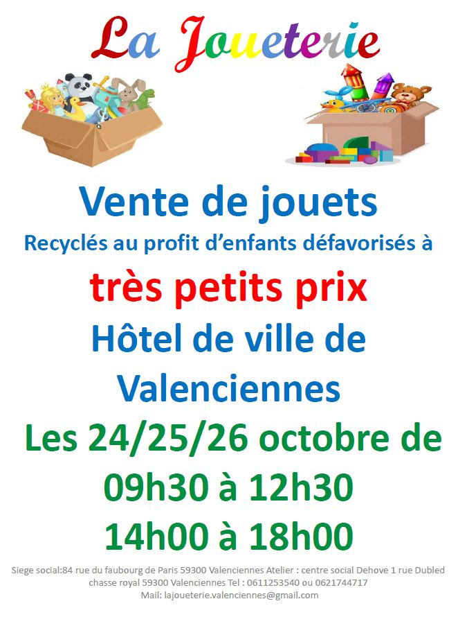 [🐻 RAPPEL 🐻] Dès demain, 𝗹’𝗮𝘀𝘀𝗼𝗰𝗶𝗮𝘁𝗶𝗼𝗻 𝗹𝗮 𝗝𝗼𝘂𝗲𝘁𝗲𝗿𝗶𝗲 𝗼𝗿𝗴𝗮𝗻𝗶𝘀𝗲 𝘂𝗻𝗲 𝘃𝗲𝗻𝘁𝗲 𝗱𝗲 𝗷𝗼𝘂𝗲𝘁𝘀 𝗿𝗲𝗰𝘆𝗰𝗹𝗲́𝘀 𝗮̀ 𝗹’𝗵𝗼̂𝘁𝗲𝗹 𝗱𝗲 𝘃𝗶𝗹𝗹𝗲 𝗱𝗲 𝗩𝗮𝗹𝗲𝗻𝗰𝗶𝗲𝗻𝗻𝗲𝘀. 
📅 RDV de 9h30 à 12h30 et de 14h à 18h.