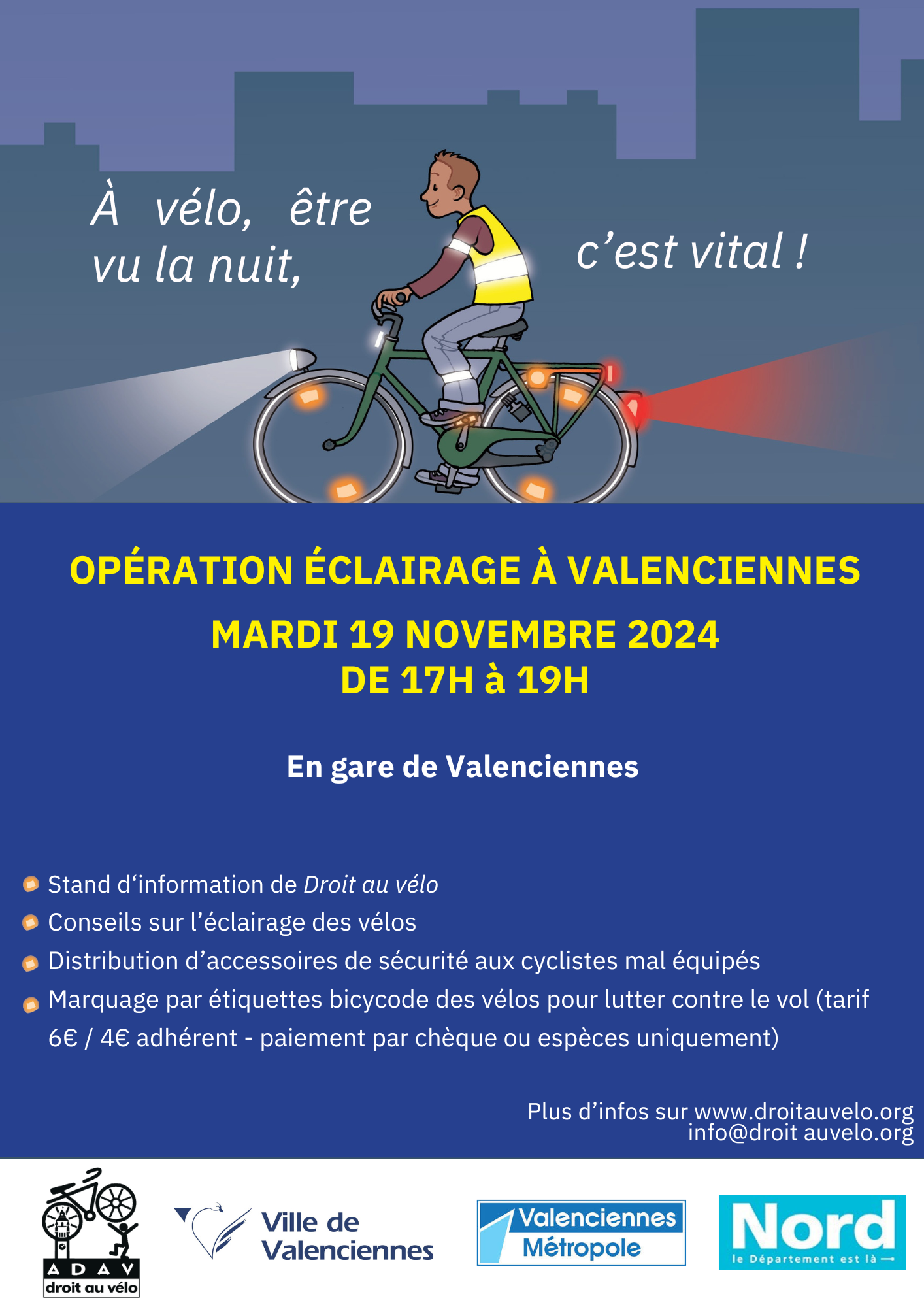 Des opérations éclairage pour les cyclistes avec l’ADAV