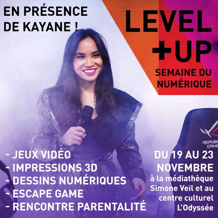 [RETOUR EN📸] sur Level UP ! la Médiathèque Simone Veil – Valenciennes et le Centre Culturel L’Odyssée Valenciennes ont accueilli un programme exceptionnel consacré au numérique et aux médias vidéoludiques. 
Kayane était présente, joueuse professionnelle de jeux vidéo de combat, animatrice sur la chaîne Game One et streameuse bien connue du jeune public 🤩