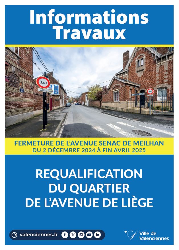 [🚧 INFO TRAVAUX 🚧] 𝗟𝗮 𝗿𝗲𝗾𝘂𝗮𝗹𝗶𝗳𝗶𝗰𝗮𝘁𝗶𝗼𝗻 𝗱𝘂 𝗾𝘂𝗮𝗿𝘁𝗶𝗲𝗿 𝗱𝗲 𝗹’𝗮𝘃𝗲𝗻𝘂𝗲 𝗱𝗲 𝗟𝗶𝗲̀𝗴𝗲 𝘀𝗲 𝗽𝗼𝘂𝗿𝘀𝘂𝗶𝘁 !
🔸Depuis le 4 novembre, des travaux d’aménagement des espaces publics sont en cours sur l’avenue de Liège, section comprise entre la rue du Marquis et l’avenue Sénac de Meilhan.
🔸Dans ce cadre, la rue Sénac de Meilhan sera fermée à la circulation du 2 décembre 2024 à fin avril 2025.
ℹ + d’infos concernant le stationnement, la circulation, les points de collecte des bacs à ordures ménagères 👇