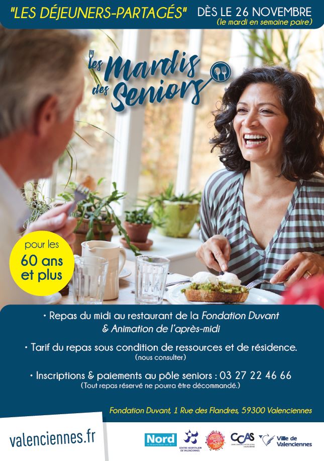 [LES MARDIS DES SENIORS] 𝗩𝗼𝘂𝘀 𝗮𝘃𝗲𝘇 𝟲𝟬 𝗮𝗻𝘀 𝗲𝘁 +, 𝘃𝗲𝗻𝗲𝘇 𝗱𝗲́𝗰𝗼𝘂𝘃𝗿𝗶𝗿 « 𝗹𝗲𝘀 𝗱𝗲́𝗷𝗲𝘂𝗻𝗲𝗿𝘀-𝗽𝗮𝗿𝘁𝗮𝗴𝗲́𝘀 »
📆 Prochain RDV le mardi 7 janvier pour prendre votre repas au restaurant de la Fondation Duvant et participer aux animations de l’après-midi 😉
👉 Inscrivez-vous dès maintenant pour participer au prochain RDV (𝘥𝘢𝘵𝘦 𝘭𝘪𝘮𝘪𝘵𝘦 𝘭𝘦 16 𝘥𝘦́𝘤𝘦𝘮𝘣𝘳𝘦)
ℹ + d’infos 👇
