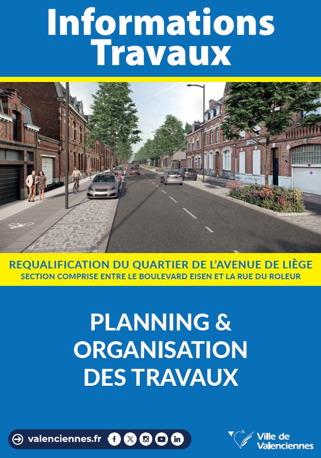 🚧 INFOS TRAVAUX – REQUALIFICATION DU QUARTIER DE L’AVENUE DE LIÈGE 🚧
🔨 Voici le planning détaillé des travaux à venir et l’organisation des différentes étapes pour la requalification du quartier de l’avenue de Liège.

ℹ️ Voici toutes les informations nécessaires pour suivre l’avancée des travaux et préparer vos déplacements👉 https://www.valenciennes.fr/grands-projets/renovation-urbaine/lavenue-de-liege-va-se-metamorphoser/ 👇
