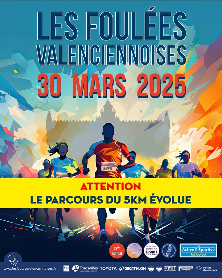 [🏃🏃 INFOS FOULÉES 🏃🏃] 𝗟𝗲 𝗽𝗮𝗿𝗰𝗼𝘂𝗿𝘀 𝗱𝘂 𝟱 𝗸𝗺 𝗲́𝘃𝗼𝗹𝘂𝗲 𝗽𝗼𝘂𝗿 𝗽𝗹𝘂𝘀 𝗱𝗲 𝗰𝗼𝗻𝗳𝗼𝗿𝘁 𝗲𝘁 𝗱𝗲 𝗽𝗹𝗮𝗶𝘀𝗶𝗿 !
🎉 Nouveau parcours, nouvelle ambiance !
📅 𝗗𝗶𝗺𝗮𝗻𝗰𝗵𝗲 𝟯𝟬 𝗺𝗮𝗿𝘀 𝟮𝟬𝟮𝟱, les coureurs du 5 km de Valenciennes auront le plaisir de découvrir un nouveau tracé encore plus rapide, avec une ambiance au top ! 🏃‍♂️

⚠ 𝐂𝐡𝐚𝐧𝐠𝐞𝐦𝐞𝐧𝐭 𝐢𝐦𝐩𝐨𝐫𝐭𝐚𝐧𝐭 : Le départ se fera désormais sur le boulevard Carpeaux (côté place du Canada), et non plus rue de Lille comme prévu initialement.

📍 𝗥𝗗𝗩 𝘀𝘂𝗿 𝗹𝗮 𝗹𝗶𝗴𝗻𝗲 𝗱𝗲 𝗱𝗲́𝗽𝗮𝗿𝘁 𝗮̀ 𝟭𝟭𝗵𝟭𝟱 pour une édition pleine de sensations et de surprises !

ℹ 𝐈𝐧𝐟𝐨𝐬 𝐩𝐫𝐚𝐭𝐢𝐪𝐮𝐞𝐬 :
📅 Dimanche 30 mars 2025
⏰ 11h15
📍   Boulevard Carpeaux, Valenciennes (côté place du Canada)
🗺 𝐏𝐚𝐫𝐜𝐨𝐮𝐫𝐬 : https://www.openrunner.com/route-details/20923716
🔗 Retrouvez toutes les infos pratiques sur : https://lesfouleesvalenciennoises.fr/