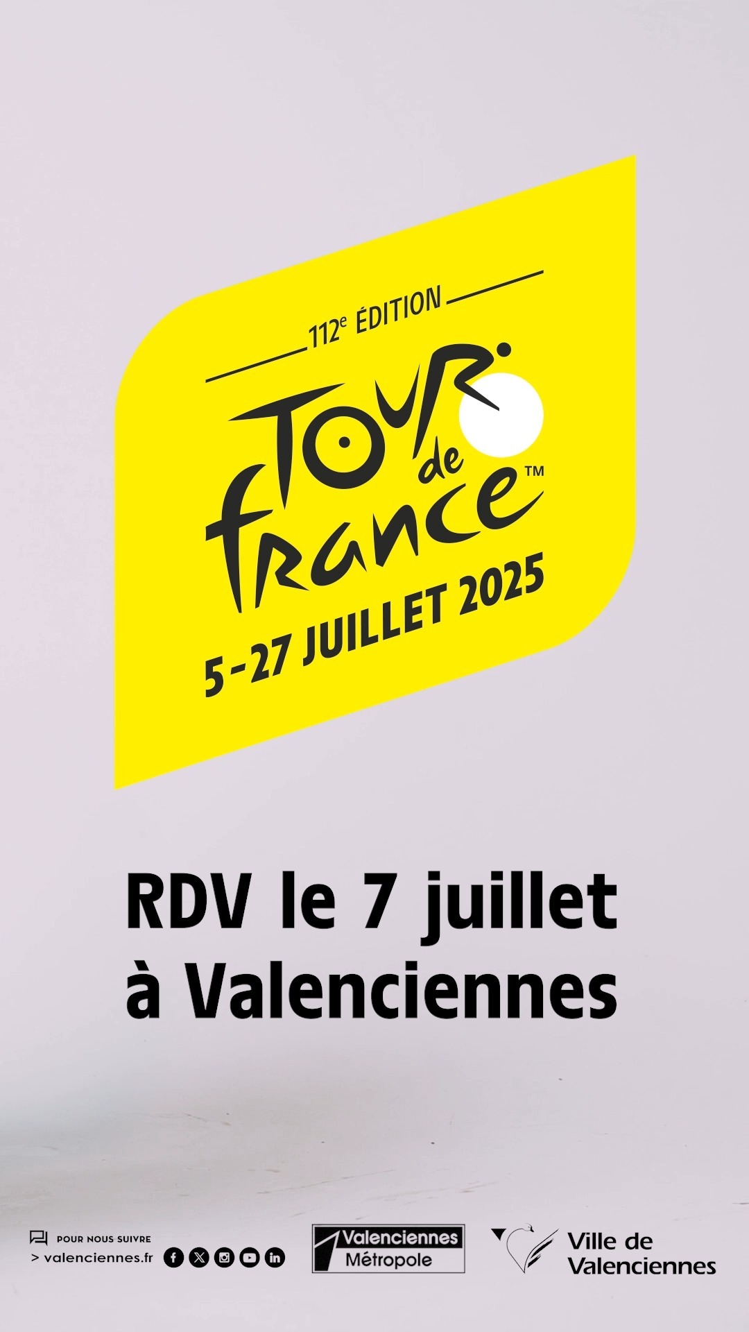 🚴‍♂️⏳ J-100 avant le départ du Tour de France à Valenciennes ! 🌟
Le compte à rebours est lancé ! Dans 100 jours, les meilleurs cyclistes du monde s’élanceront pour conquérir les routes mythiques de notre hexagone.

Préparez-vous à vibrer, à encourager vos favoris et à vivre des moments inoubliables ! Qui a déjà hâte de sortir les maillots jaunes ? 💛📸

#TourDeFrance2025 #J100 #PassionCyclisme 🚴‍♀️💨 #ValenciennesTDF2025 #valenciennesmetropole #valenciennestourismeetcongres #tdf2025