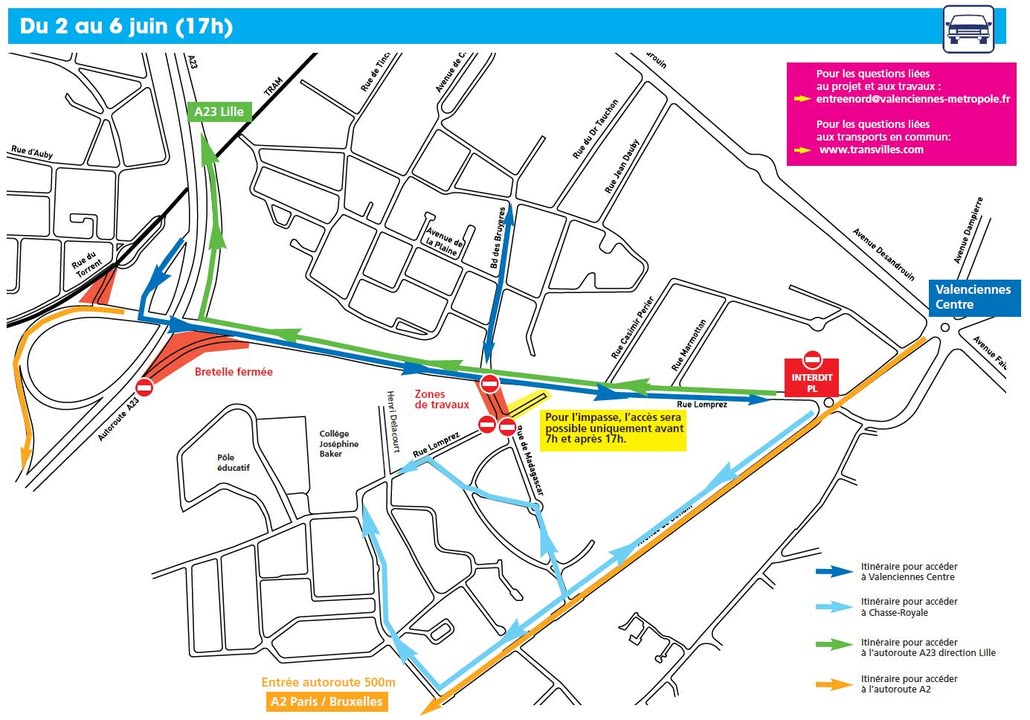 [🚧 INFO TRAVAUX 🚧] Restructuration de l’entrée nord – Fermeture de la rue de Madagascar, du lundi 2 au vendredi 6 juin.

ℹ Toutes les informations : https://www.valenciennes-metropole.fr/actualite/restructuration-de-lentree-nord-fermeture-de-la-rue-madagascar-du-02-au-06-juin

Merci de votre compréhension et vigilance à l’approche du chantier !