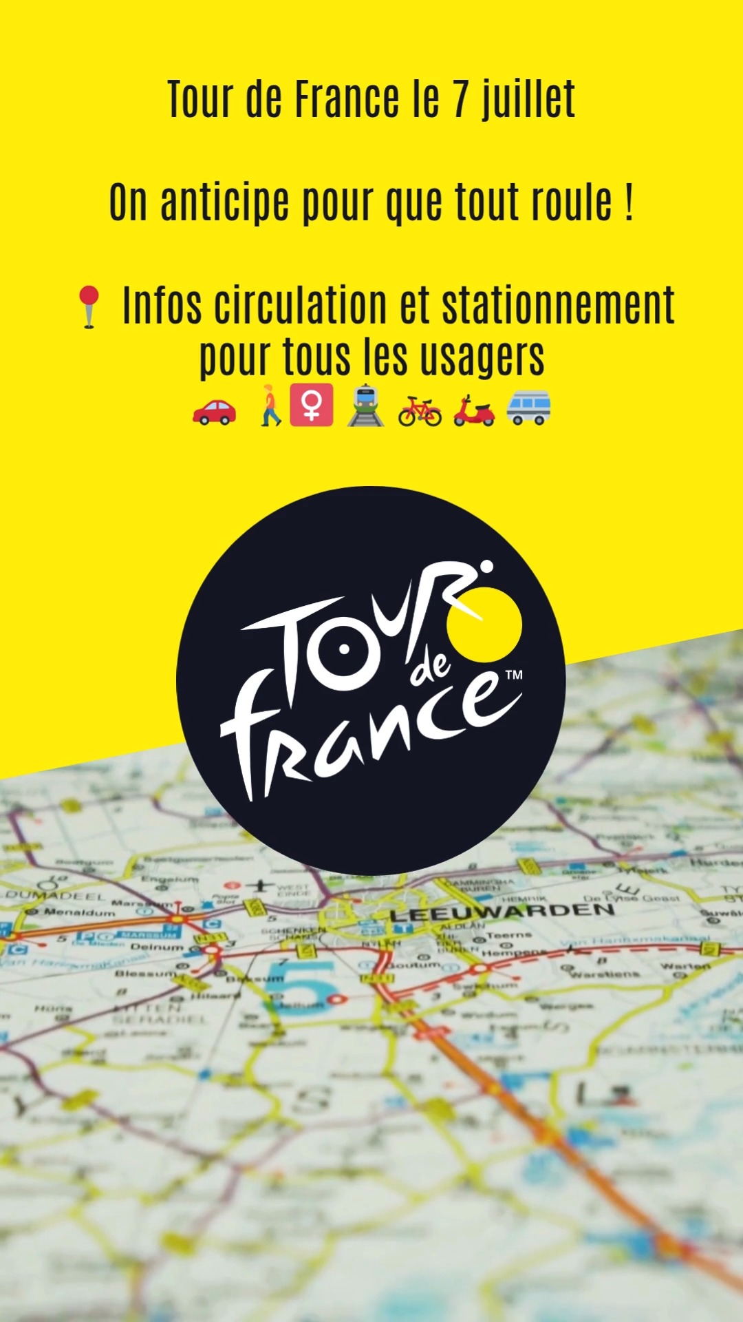Le Tour de France arrive chez nous le lundi 7 juillet ! 🟡🚴‍♂️ 

Pour que tout roule, on a préparé une carte interactive rien que pour vous.
📍 Retrouvez toutes les infos circulation et stationnement pour tous les usagers :
👉 🔗 http://bit.ly/44sFNck 

✅ Anticipez, adaptez, profitez du spectacle !

#TourdeFrance #InfoCirculation #NotreVilleEnFête #Valenciennes #TDF2025 #TourDeFrance #TourDeFrance2025 #Cyclisme #Événement #InfosPratiques #ValenciennesBouge #valenciennestdf2025