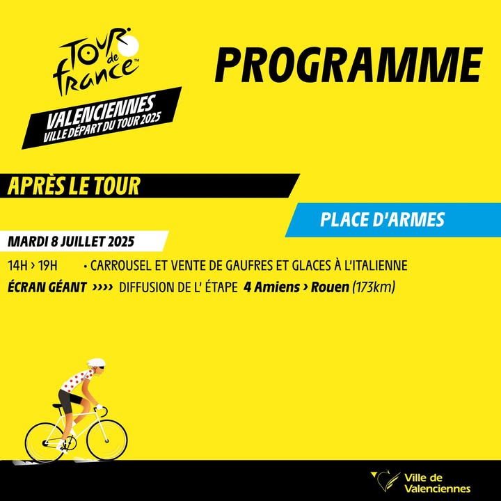 🚴‍♂️ 𝐋𝐚 𝟑𝐞 𝐞́𝐭𝐚𝐩𝐞 𝐝𝐮 𝐓𝐨𝐮𝐫 𝐝𝐞 𝐅𝐫𝐚𝐧𝐜𝐞 𝐞𝐬𝐭 𝐩𝐚𝐬𝐬𝐞́𝐞 𝐩𝐚𝐫 𝐕𝐚𝐥𝐞𝐧𝐜𝐢𝐞𝐧𝐧𝐞𝐬… 𝐞𝐭 𝐪𝐮𝐞𝐥𝐥𝐞 𝐚𝐦𝐛𝐢𝐚𝐧𝐜𝐞 ! 💛
Un grand merci à toutes et à tous d’avoir vibré avec nous au rythme du Tour ! 🎉

👉 Voici à présent votre programme après le Tour 👇

#Valenciennes #TDF2025 #valenciennesmaville