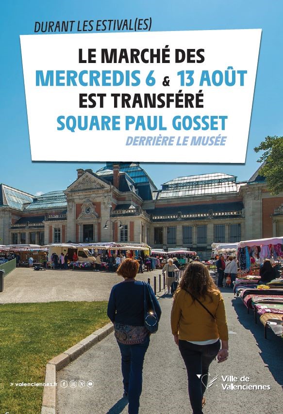 [📢 INFO PRATIQUE] 𝗣𝗲𝗻𝗱𝗮𝗻𝘁 𝗹𝗲𝘀 𝗘𝘀𝘁𝗶𝘃𝗮𝗹(𝗲𝘀) 𝗹𝗲 𝗺𝗮𝗿𝗰𝗵𝗲́ 𝗲𝘀𝘁 𝘁𝗿𝗮𝗻𝘀𝗳𝗲́𝗿𝗲́ !
👉 Les marchés des mercredis 6 et 13 août seront exceptionnellement transférés au square Paul Gosset, juste derrière le musée 🌿
👉 𝑽𝒆𝒏𝒆𝒛 𝒇𝒍𝒂̂𝒏𝒆𝒓, 𝒇𝒂𝒊𝒓𝒆 𝒗𝒐𝒔 𝒆𝒎𝒑𝒍𝒆𝒕𝒕𝒆𝒔 𝒆𝒕 𝒑𝒓𝒐𝒇𝒊𝒕𝒆𝒓 𝒅𝒆 𝒍’𝒂𝒎𝒃𝒊𝒂𝒏𝒄𝒆 𝒆𝒔𝒕𝒊𝒗𝒂𝒍𝒆 𝒅𝒂𝒏𝒔 𝒄𝒆 𝒄𝒂𝒅𝒓𝒆 𝒗𝒆𝒓𝒅𝒐𝒚𝒂𝒏𝒕 ! ☀️