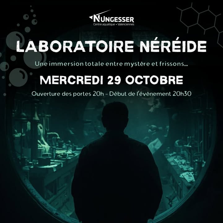 [🎃💀 RDV 💀🎃] 𝐒𝐨𝐢𝐫𝐞́𝐞 𝐇𝐀𝐋𝐋𝐎𝐖𝐄𝐄𝐍 𝐚𝐮 Centre aquatique Nungesser ! 
𝐌𝐞𝐫𝐜𝐫𝐞𝐝𝐢 𝟐𝟗 𝐨𝐜𝐭𝐨𝐛𝐫𝐞, préparez-vous à plonger dans l’inconnu… et à frissonner ! 🕷️👻 Une occasion unique de découvrir le centre dans une ambiance originale.

Les places sont limitées et la réservation est obligatoire, pour vous inscrire, c&rsquo;est par ici 👉 https://centreaquatiquenungesser.fr/module-inscriptions/reserver/

▶️ 𝐃𝐞́𝐜𝐨𝐮𝐯𝐫𝐞𝐳 𝐭𝐨𝐮𝐭𝐞 𝐥𝐚 𝐩𝐫𝐨𝐠𝐫𝐚𝐦𝐦𝐚𝐭𝐢𝐨𝐧 𝐝𝐞𝐬 𝐚𝐧𝐢𝐦𝐚𝐭𝐢𝐨𝐧𝐬 𝐝𝐮 Centre aquatique Nungesser : https://centreaquatiquenungesser.fr/

ℹ + 𝐝&rsquo;𝐢𝐧𝐟𝐨𝐬 :
▶️ 𝐋𝐢𝐞𝐧 𝐝𝐞 𝐥&rsquo;𝐞́𝐯𝐞́𝐧𝐞𝐦𝐞𝐧𝐭 : https://fb.me/e/6ZubF0NsM