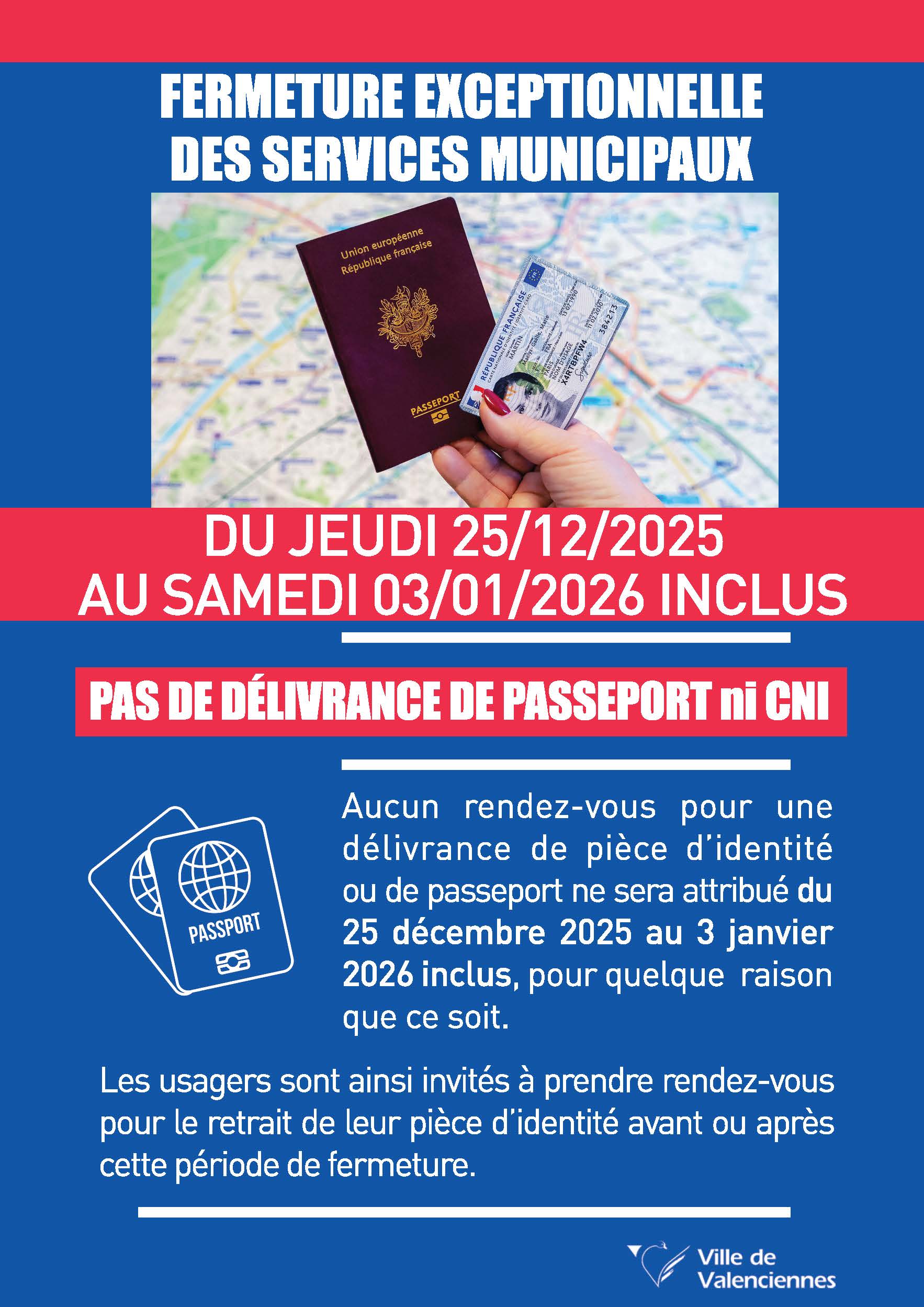 Fermeture exceptionnelle des services municipaux du 25 décembre 2025 au 3 janvier 2026
