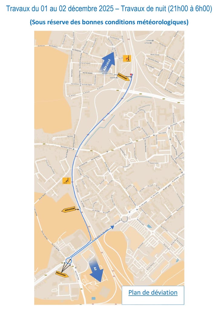 🚧🚧🚧 ENTRÉE NORD #infos #circulation| 
🗓️📆𝗗é𝗰𝗲𝗺𝗯𝗿𝗲 • 𝗽𝗵𝗮𝘀𝗲 𝗱𝗲 𝗽𝗹𝗮𝗻𝘁𝗮𝘁𝗶𝗼𝗻𝘀 🌳🌿 

⛔️ Fermeture bretelle de sortie d’autoroute 
𝗟𝗶𝗹𝗹𝗲 ➡️ 𝗩𝗮𝗹𝗲𝗻𝗰𝗶𝗲𝗻𝗻𝗲𝘀 (échangeur 11)
📆 𝗡𝘂𝗶𝘁 𝗱𝘂 𝟬𝟭 𝗮𝘂 𝟬𝟮/𝟭𝟮 – 𝟮𝟭𝗵 à 𝟬𝟲𝗵
🔀 𝘿é𝙫𝙞𝙖𝙩𝙞𝙤𝙣 𝙫𝙞𝙖 𝙡’é𝙘𝙝𝙖𝙣𝙜𝙚𝙪𝙧 12 – 𝙇𝙖 𝙎𝙚𝙣𝙩𝙞𝙣𝙚𝙡𝙡𝙚.

⛔️ Fermeture des bretelles d&rsquo;autoroute
 entrée/sortie ➡️ en 𝗱𝗶𝗿𝗲𝗰𝘁𝗶𝗼𝗻 𝗱𝗲 𝗣𝗮𝗿𝗶𝘀  
📆 𝗡𝘂𝗶𝘁𝘀 𝗱𝘂 𝟬𝟮 𝗮𝘂 𝟬𝟰/𝟭𝟮 – 𝟮𝟭𝗵 à 𝟬𝟲𝗵
🔀 Déviation par l’échangeur n°7 – Petite-Forêt.

⛔️ Square rue de Madagascar & parvis de l’école Siméon Cuveillier
📆 𝗗𝘂 𝟬𝟴 𝗮𝘂 𝟬𝟵/𝟭𝟮 𝗶𝗻𝗰𝗹𝘂𝘀 
⛔️ Impasse Lomprez inaccessible (devant les  n°127 au n°141) pour les véhicules y compris le 🚗 stationnement sur la plage horaire 8h –16h