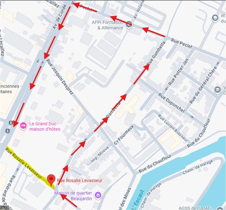 🚧 𝐈𝐧𝐟𝐨𝐫𝐦𝐚𝐭𝐢𝐨𝐧 𝐜𝐢𝐫𝐜𝐮𝐥𝐚𝐭𝐢𝐨𝐧 – 𝐑𝐮𝐞 𝐑𝐨𝐬𝐚𝐥𝐢𝐞 𝐋𝐞𝐯𝐚𝐬𝐬𝐞𝐮𝐫 🚧
Dans le cadre des travaux de démontage d’une grue sur le chantier du pôle éducatif, 𝐥𝐚 𝐜𝐢𝐫𝐜𝐮𝐥𝐚𝐭𝐢𝐨𝐧 𝐬𝐞𝐫𝐚 𝐢𝐧𝐭𝐞𝐫𝐝𝐢𝐭𝐞 𝐫𝐮𝐞 𝐑𝐨𝐬𝐚𝐥𝐢𝐞 𝐋𝐞𝐯𝐚𝐬𝐬𝐞𝐮𝐫 𝐩𝐞𝐧𝐝𝐚𝐧𝐭 𝐭𝐨𝐮𝐭𝐞 𝐥𝐚 𝐣𝐨𝐮𝐫𝐧𝐞́𝐞 𝐝𝐮 𝐦𝐞𝐫𝐜𝐫𝐞𝐝𝐢 𝟏𝟕 𝐝𝐞́𝐜𝐞𝐦𝐛𝐫𝐞.

👉 Cette fermeture temporaire est indispensable afin de garantir la sécurité des intervenants sur le chantier ainsi que celle des usagers.

🗺️ Voici un plan de repérage pour identifier la portion de route concernée et la déviation à suivre pendant la durée de l’intervention.