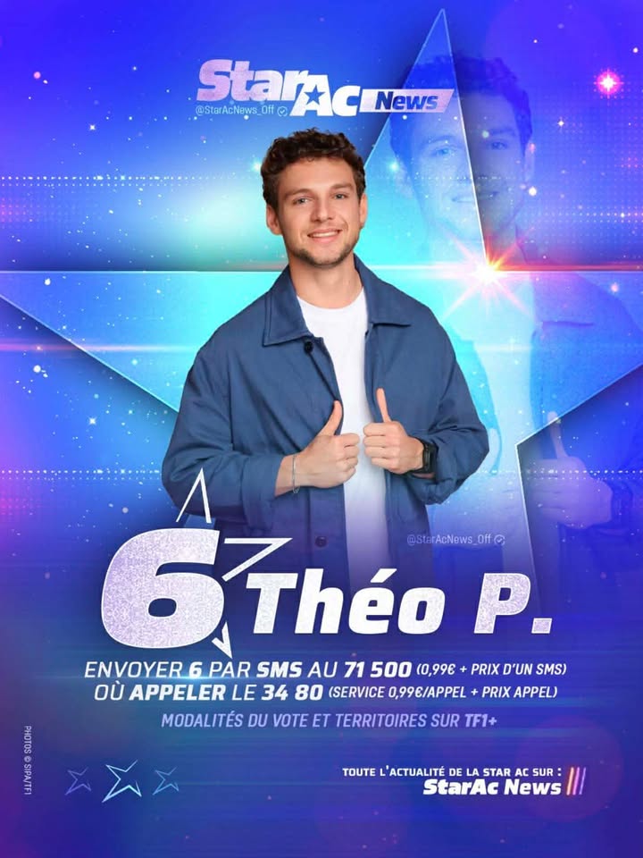 [🎤 Star Academy 🎤] 𝐓𝐡𝐞́𝐨 𝐏. 𝐞𝐬𝐭 𝐮𝐧𝐞 𝐧𝐨𝐮𝐯𝐞𝐥𝐥𝐞 𝐟𝐨𝐢𝐬 𝐧𝐨𝐦𝐢𝐧𝐞́ cette semaine à la Star Academy !
Il a besoin de tout notre soutien pour poursuivre cette incroyable aventure.

✨ 𝐂𝐞 𝐬𝐚𝐦𝐞𝐝𝐢 𝟏𝟑 𝐝𝐞́𝐜𝐞𝐦𝐛𝐫𝐞, 𝐥𝐞 𝐏𝐫𝐢𝐦𝐞 𝐬𝐞𝐫𝐚 𝐩𝐥𝐚𝐜𝐞́ 𝐬𝐨𝐮𝐬 𝐥𝐞 𝐬𝐢𝐠𝐧𝐞 𝐝𝐞 𝐥𝐚 𝐭𝐨𝐮𝐫𝐧𝐞́𝐞 : un moment important pour tous les académiciens… et plus que jamais pour Théo.

On adore son évolution, son énergie, sa voix, son talent.
👉 𝐕𝐨𝐮𝐬 𝐩𝐨𝐮𝐯𝐞𝐳 𝐯𝐫𝐚𝐢𝐦𝐞𝐧𝐭 𝐟𝐚𝐢𝐫𝐞 𝐥𝐚 𝐝𝐢𝐟𝐟𝐞́𝐫𝐞𝐧𝐜𝐞 𝐞𝐧 𝐯𝐨𝐭𝐚𝐧𝐭 𝐩𝐨𝐮𝐫 𝐥𝐮𝐢 !

ℹ 𝐏𝐨𝐮𝐫 𝐬𝐨𝐮𝐭𝐞𝐧𝐢𝐫 𝐓𝐡𝐞́𝐨 𝐏., 𝐞𝐧𝐯𝐨𝐲𝐞𝐳 𝟔 𝐚𝐮 𝟕𝟏 𝟓𝟎𝟎
𝐌𝐨𝐛𝐢𝐥𝐢𝐬𝐨𝐧𝐬-𝐧𝐨𝐮𝐬 𝐭𝐨𝐮𝐬 𝐞𝐧𝐬𝐞𝐦𝐛𝐥𝐞 ! 💛💪