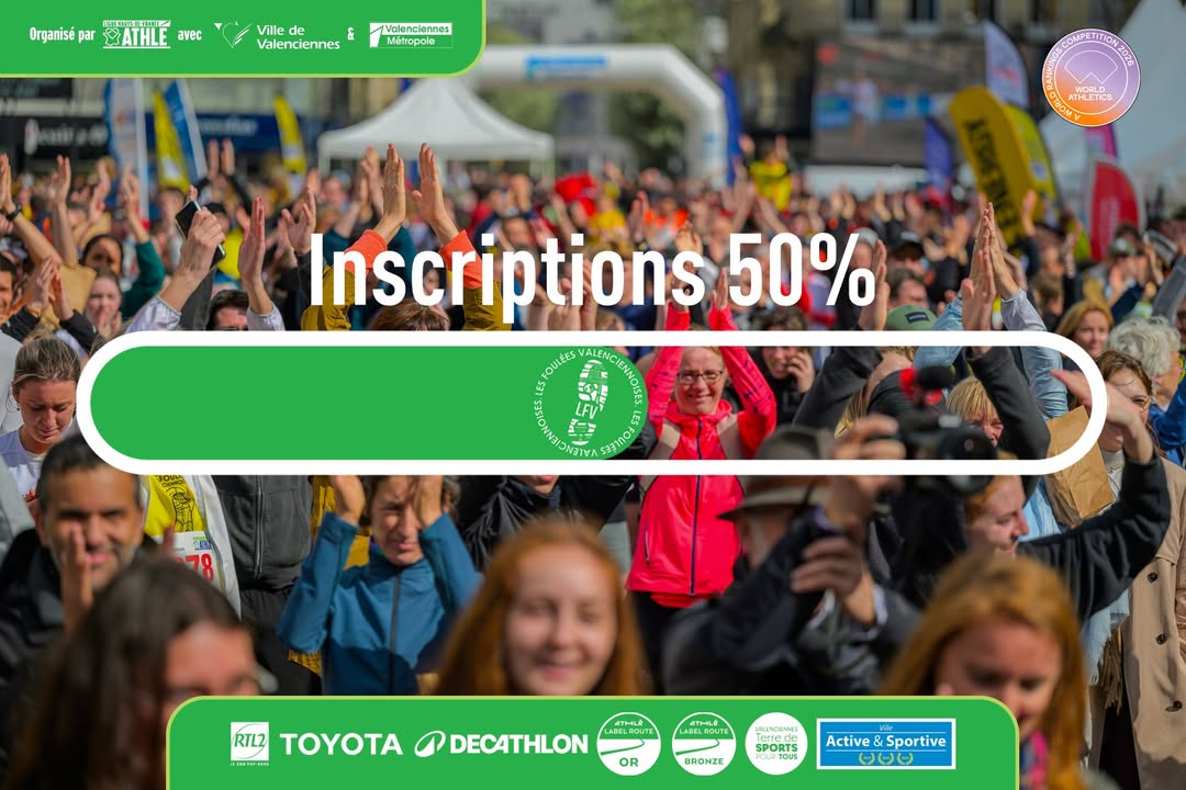 🚀 𝐔𝐧 𝐝𝐞́𝐦𝐚𝐫𝐫𝐚𝐠𝐞 𝐜𝐚𝐧𝐨𝐧 !
En seulement 48 heures, 50 % des dossards des foulées Valenciennoises « Les Foulées Valenciennoises » ont déjà trouvé preneur 🤯
𝑼𝒏𝒆 𝒄𝒉𝒐𝒔𝒆 𝒆𝒔𝒕 𝒔𝒖̂𝒓𝒆 : 𝒗𝒐𝒕𝒓𝒆 𝒎𝒐𝒕𝒊𝒗𝒂𝒕𝒊𝒐𝒏 𝒆𝒕 𝒗𝒐𝒕𝒓𝒆 𝒆́𝒏𝒆𝒓𝒈𝒊𝒆 𝒔𝒐𝒏𝒕 𝒂𝒖 𝒓𝒆𝒏𝒅𝒆𝒛-𝒗𝒐𝒖𝒔 !

👏 Un immense merci à tous les coureurs pour cet engouement exceptionnel.
📈 Les compteurs s’affolent et l’aventure ne fait que commencer…

🏃‍♀️🏃‍♂️ Ne tardez pas à rejoindre le mouvement et préparez-vous pour le 12 avril !