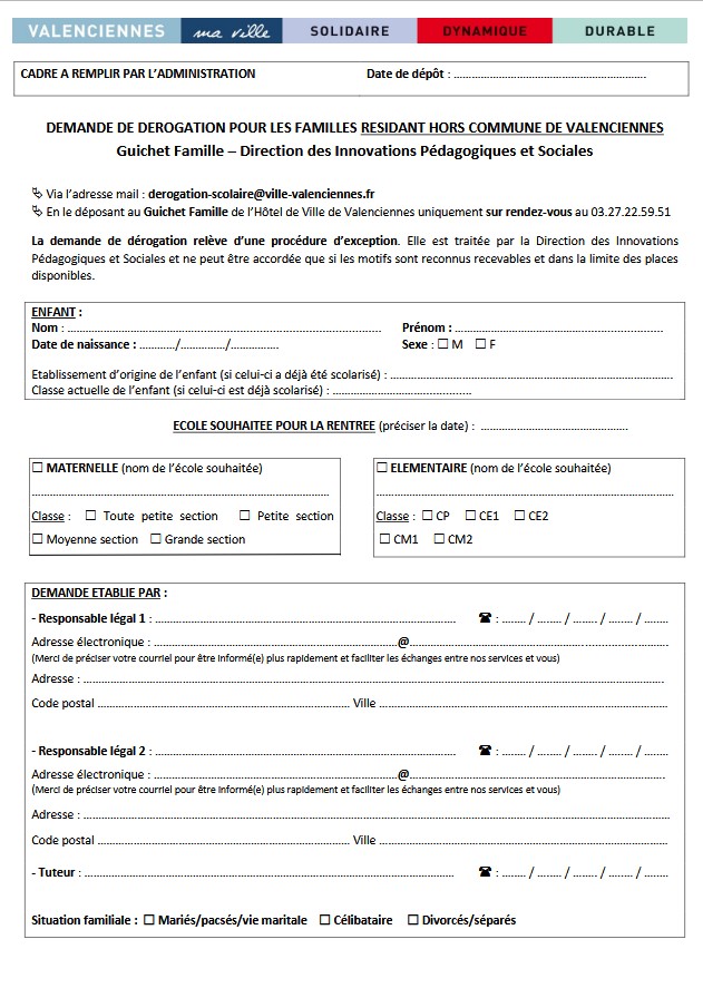 Demande de dérogation HORS valenciennes