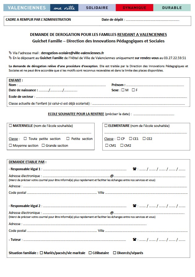 Demande de dérogation résidant de valenciennes
