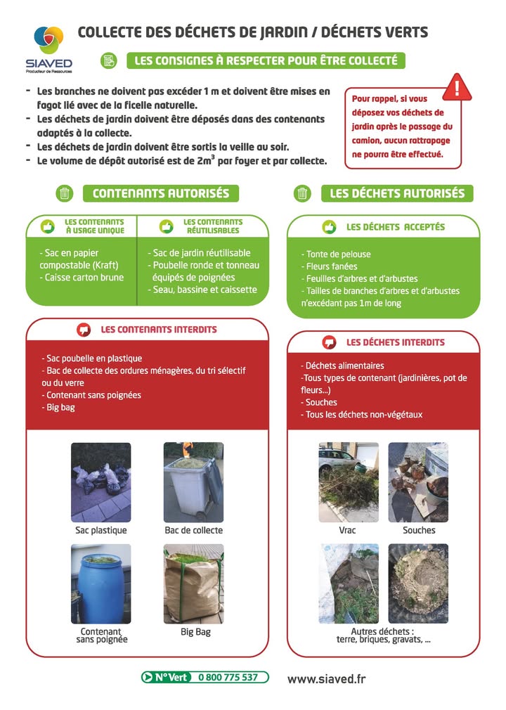 ♻️ 𝐂𝐨𝐥𝐥𝐞𝐜𝐭𝐞 𝐝𝐞𝐬 𝐝𝐞́𝐜𝐡𝐞𝐭𝐬 𝐯𝐞𝐫𝐭𝐬 : 𝐜𝐞 𝐪𝐮’𝐢𝐥 𝐟𝐚𝐮𝐭 𝐬𝐚𝐯𝐨𝐢𝐫 ! ♻️ 

La collecte des déchets verts s’effectue en porte-à-porte d’avril à novembre, avec un passage tous les 15 jours (en semaine paire ou impaire selon votre secteur). 🚛

👉 Pensez à sortir vos déchets de jardin la veille au soir pour faciliter le ramassage.

🌱 En dehors de cette période, plusieurs solutions s’offrent à vous :
• Le compostage à domicile
• Le dépôt en déchetterie

𝑬𝒏 𝒂𝒅𝒐𝒑𝒕𝒂𝒏𝒕 𝒍𝒆𝒔 𝒃𝒐𝒏𝒔 𝒈𝒆𝒔𝒕𝒆𝒔, 𝒗𝒐𝒖𝒔 𝒄𝒐𝒏𝒕𝒓𝒊𝒃𝒖𝒆𝒛 𝒂̀ 𝒑𝒓𝒆́𝒔𝒆𝒓𝒗𝒆𝒓 𝒏𝒐𝒕𝒓𝒆 𝒆𝒏𝒗𝒊𝒓𝒐𝒏𝒏𝒆𝒎𝒆𝒏𝒕 ! 💚

+ 𝐝&rsquo;𝐢𝐧𝐟𝐨𝐬 👉 https://www.valenciennes.fr/decouvrir-la-ville/ville-propre/bien-gerer-mes-dechets/

𝐋𝐞 𝐜𝐚𝐥𝐞𝐧𝐝𝐫𝐢𝐞𝐫 𝐝𝐞𝐬 𝐫𝐚𝐦𝐚𝐬𝐬𝐚𝐠𝐞𝐬 👉 https://www.siaved.fr/votre-calendrier-de-collecte