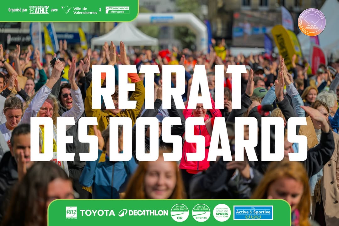 [🏃 Les Foulées Valenciennoises 🏃] 𝐑𝐞𝐭𝐫𝐚𝐢𝐭 𝐝𝐞𝐬 𝐝𝐨𝐬𝐬𝐚𝐫𝐝𝐬 – 𝐈𝐧𝐟𝐨𝐬 𝐞𝐬𝐬𝐞𝐧𝐭𝐢𝐞𝐥𝐥𝐞𝐬

📍 𝐎𝐮̀ 𝐞𝐭 𝐪𝐮𝐚𝐧𝐝 ?
🔹Vendredi 10/04 et samedi 11/04 (10h–19h30) 👉 Décathlon Aulnoy-lez-Valenciennes
🔹Dimanche 12/04 dès 7h30
👉 10 km : Stade du Hainaut
👉 Autres épreuves : Hôtel de Ville

🎫 𝐀̀ 𝐩𝐫𝐞́𝐯𝐨𝐢𝐫
✔️ Carte de retrait (envoyée par mail)
✔️ Dossier complet

⚠️ 𝐈𝐦𝐩𝐨𝐫𝐭𝐚𝐧𝐭
🔸 Aucun changement de nom possible
🔸 Revente ou cession de dossard interdite
🔸 Retrait possible pour un tiers avec carte de retrait + pièce d’identité

📩 𝐕𝐨𝐮𝐬 𝐧&rsquo;𝐚𝐯𝐞𝐳 𝐩𝐚𝐬 𝐫𝐞𝐜̧𝐮 𝐯𝐨𝐭𝐫𝐞 𝐜𝐚𝐫𝐭𝐞 ?
Pensez aux spams ou téléchargez-la via votre espace participant

➡️ 𝐓𝐨𝐮𝐭𝐞𝐬 𝐥𝐞𝐬 𝐢𝐧𝐟𝐨𝐬 𝐞𝐭 𝐫𝐞̀𝐠𝐥𝐞𝐦𝐞𝐧𝐭 : https://lesfouleesvalenciennoises.fr