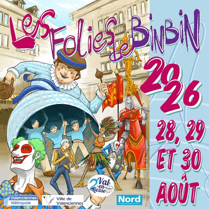 [À vos agendas ! 📅] 🎉 𝐋𝐞𝐬 𝐅𝐨𝐥𝐢𝐞𝐬 𝐁𝐢𝐧𝐛𝐢𝐧 𝐬𝐨𝐧𝐭 𝐝𝐞 𝐫𝐞𝐭𝐨𝐮𝐫 !

𝐋𝐞𝐬 𝟐𝟖, 𝟐𝟗 𝐞𝐭 𝟑𝟎 𝐚𝐨𝐮̂𝐭, Valenciennes vibrera au rythme des Folies Binbin !

🎭 𝑀𝑢𝑠𝑖𝑞𝑢𝑒, 𝑎𝑛𝑖𝑚𝑎𝑡𝑖𝑜𝑛𝑠, 𝑠𝑝𝑒𝑐𝑡𝑎𝑐𝑙𝑒𝑠, 𝑏𝑜𝑛𝑛𝑒 ℎ𝑢𝑚𝑒𝑢𝑟 𝑒𝑡, 𝑏𝑖𝑒𝑛 𝑠𝑢̂𝑟, 𝑙𝑎 𝑔𝑟𝑎𝑛𝑑𝑒 𝑝𝑎𝑟𝑎𝑑𝑒 𝑑𝑒 𝐵𝑖𝑛𝑏𝑖𝑛 vous attendent pour un week-end festif qui clôturera l&rsquo;été en beauté.

🥳 En famille ou entre amis, venez partager ce rendez-vous incontournable du carnaval valenciennois !

𝑺𝒐𝒓𝒕𝒆𝒛 𝒗𝒐𝒔 𝒑𝒍𝒖𝒔 𝒃𝒆𝒂𝒖𝒙 𝒂𝒄𝒄𝒆𝒔𝒔𝒐𝒊𝒓𝒆𝒔 𝒄𝒐𝒍𝒐𝒓𝒆́𝒔, 𝒑𝒓𝒆́𝒑𝒂𝒓𝒆𝒛 𝒗𝒐𝒔 𝒄𝒐𝒏𝒇𝒆𝒕𝒕𝒊𝒔… 𝒆𝒕 𝒓𝒆𝒋𝒐𝒊𝒈𝒏𝒆𝒛-𝒏𝒐𝒖𝒔 𝒑𝒐𝒖𝒓 𝒕𝒓𝒐𝒊𝒔 𝒋𝒐𝒖𝒓𝒔 𝒅𝒆 𝒇𝒆̂𝒕𝒆 !

👉 Consultez l&rsquo;événement Facebook pour ne rien manquer et découvrez bientôt le programme complet : https://fb.me/e/7l2Hv088K

#LesFoliesBinbin #Valenciennes #valenciennes_maville #Carnaval #Binbin #ValEnLiesse #SortirÀValenciennes #FêtePopulaire