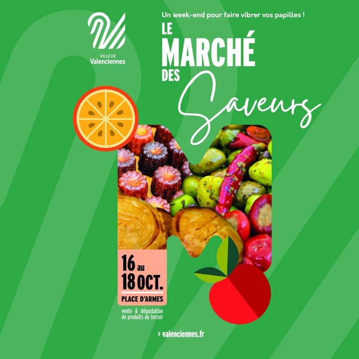 🍴 𝐉-𝟖 𝐚𝐯𝐚𝐧𝐭 𝐥𝐞 𝐌𝐚𝐫𝐜𝐡𝐞́ 𝐝𝐞𝐬 𝐒𝐚𝐯𝐞𝐮𝐫𝐬 !

𝑬𝒏𝒗𝒊𝒆 𝒅𝒆 𝒇𝒂𝒊𝒓𝒆 𝒍𝒆 𝒑𝒍𝒆𝒊𝒏 𝒅𝒆 𝒈𝒐𝒖𝒓𝒎𝒂𝒏𝒅𝒊𝒔𝒆𝒔 ? 😋

𝐃𝐮 𝟏𝟔 𝐚𝐮 𝟏𝟖 𝐨𝐜𝐭𝐨𝐛𝐫𝐞, le Marché des Saveurs s’installe place d’Armes à Valenciennes !

𝐀𝐮 𝐩𝐫𝐨𝐠𝐫𝐚𝐦𝐦𝐞, de quoi régaler toutes les envies :

🔹 Fromages, charcuteries et produits du terroir
🔹 Douceurs sucrées
🔹 Spécialités et produits de saison
🔹 Saveurs d’ailleurs… 𝒆𝒕 𝒃𝒊𝒆𝒏 𝒅’𝒂𝒖𝒕𝒓𝒆𝒔 𝒅𝒆́𝒄𝒐𝒖𝒗𝒆𝒓𝒕𝒆𝒔 𝒂̀ 𝒅𝒆́𝒈𝒖𝒔𝒕𝒆𝒓 !

📅 𝐕𝐞𝐧𝐝𝐫𝐞𝐝𝐢 𝟏𝟔 𝐞𝐭 𝐬𝐚𝐦𝐞𝐝𝐢 𝟏𝟕 𝐨𝐜𝐭𝐨𝐛𝐫𝐞 : 𝟗𝐡 𝐚̀ 𝟏𝟗𝐡
📅 𝐃𝐢𝐦𝐚𝐧𝐜𝐡𝐞 𝟏𝟖 𝐨𝐜𝐭𝐨𝐛𝐫𝐞 : 𝟗𝐡 𝐚̀ 𝟏𝟖𝐡

𝑫𝒆 𝒒𝒖𝒐𝒊 𝒆́𝒗𝒆𝒊𝒍𝒍𝒆𝒓 𝒍𝒆𝒔 𝒑𝒂𝒑𝒊𝒍𝒍𝒆𝒔 𝒆𝒕 𝒓𝒆𝒎𝒑𝒍𝒊𝒓 𝒍𝒆𝒔 𝒑𝒂𝒏𝒊𝒆𝒓𝒔 ! 😋🧀🍎🍫

👉 𝐎𝐧 𝐯𝐨𝐮𝐬 𝐝𝐨𝐧𝐧𝐞 𝐫𝐞𝐧𝐝𝐞𝐳-𝐯𝐨𝐮𝐬 𝐩𝐥𝐚𝐜𝐞 𝐝’𝐀𝐫𝐦𝐞𝐬 𝐝𝐞̀𝐬 𝐥𝐞 𝟏𝟔 𝐨𝐜𝐭𝐨𝐛𝐫𝐞 !

ℹ + 𝐝’𝐢𝐧𝐟𝐨𝐬 : 
🔹𝐝𝐚𝐧𝐬 𝐥&rsquo;𝐚𝐠𝐞𝐧𝐝𝐚 : https://www.valenciennes.fr/agenda/marche-des-saveurs/
🔹𝐝𝐚𝐧𝐬 𝐥’𝐞́𝐯𝐞́𝐧𝐞𝐦𝐞𝐧𝐭 : https://fb.me/e/97EaTBbpu

#valenciennes #valenciennes_maville #marché #marchédessaveurs